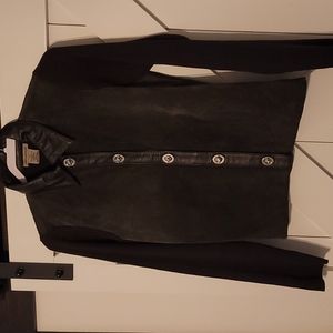 Escapade Sweater with Leather Front, toggle claps, sz: Medium, color: Olive